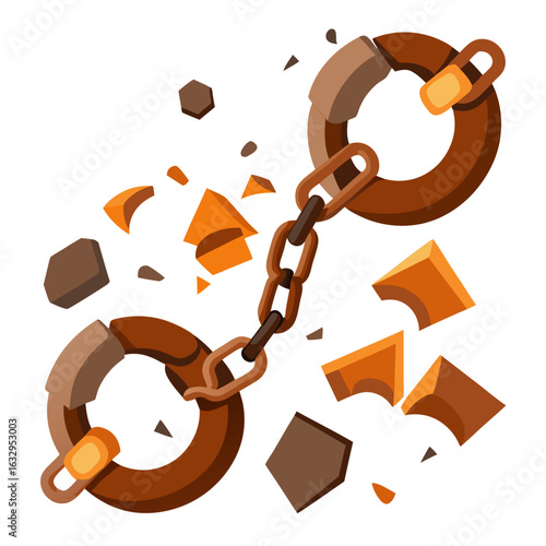 Broken Shackles and Chains Symbolizing Slavery Abolition on White