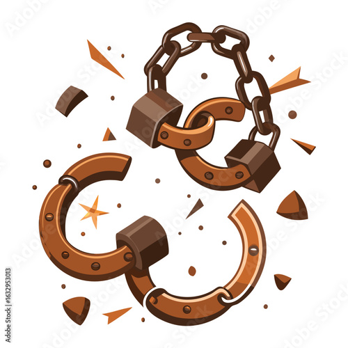Broken Shackles and Chains Symbolizing Slavery Abolition on White