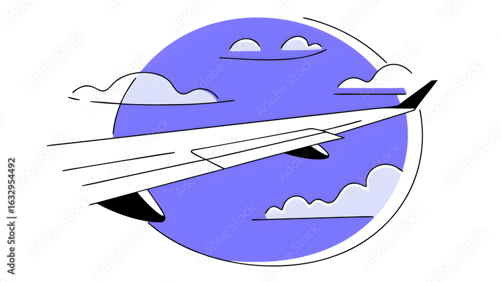 Obraz premium airplane wing above clouds view from airplane window a blue sky and clouds