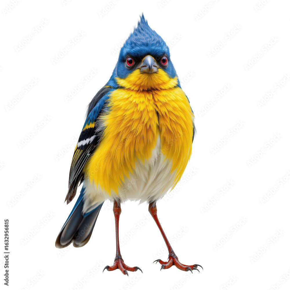 Fototapeta premium Colorful Bird with Blue Head and Bright Yellow Chest Standing Proud
