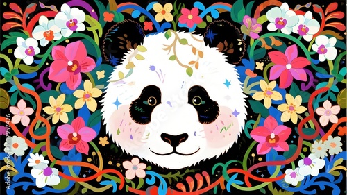 Playful panda illustration digital art whimsical design colorful background cute characters