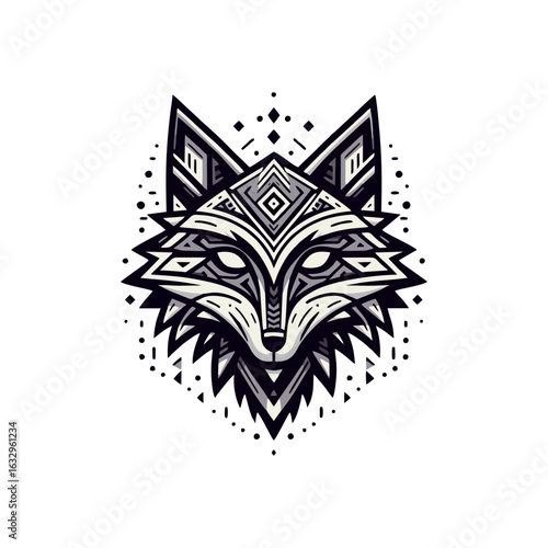 Fox tribal chief mask with angular feather detail