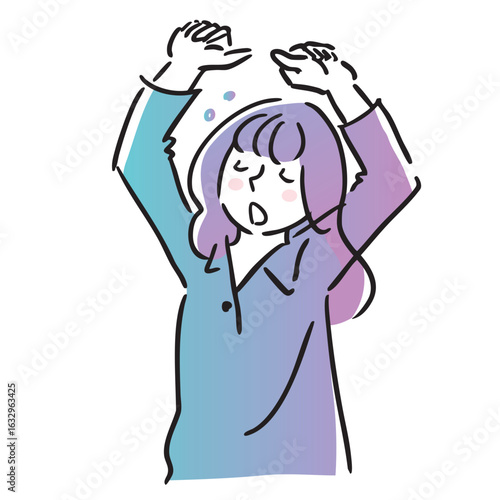 パジャマ　寝巻き　女性　あくび　眠い