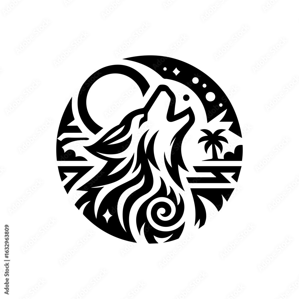 Naklejka premium Tribal game wolf howling