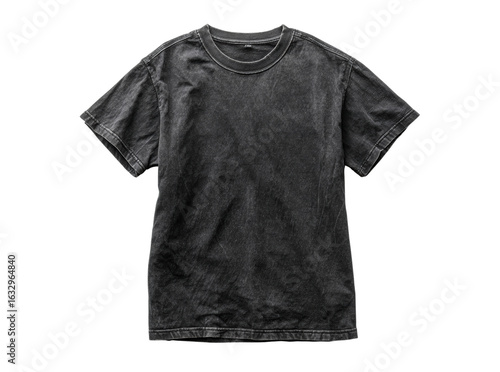 Black acid wash cotton t shirt mockup isolated on black background, Isolated On White, Transparent Background, Png Cut Out