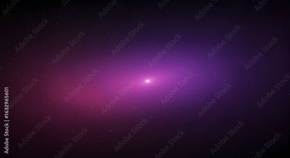 Obraz premium A brilliant celestial object glowing with purple and magenta light at the core of a distant elliptical galaxy in deep space.