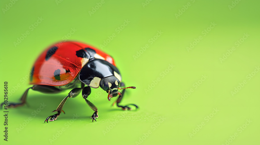 Naklejka premium ladybug on green screen shiny red and black
