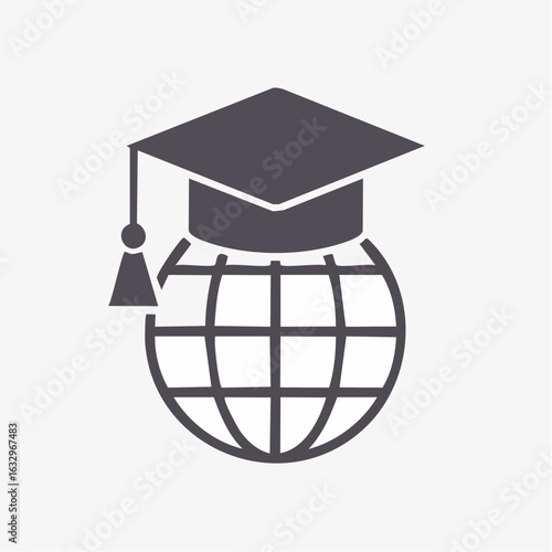 A graduation cap sits atop a globe, symbolizing global education and academic achievement.