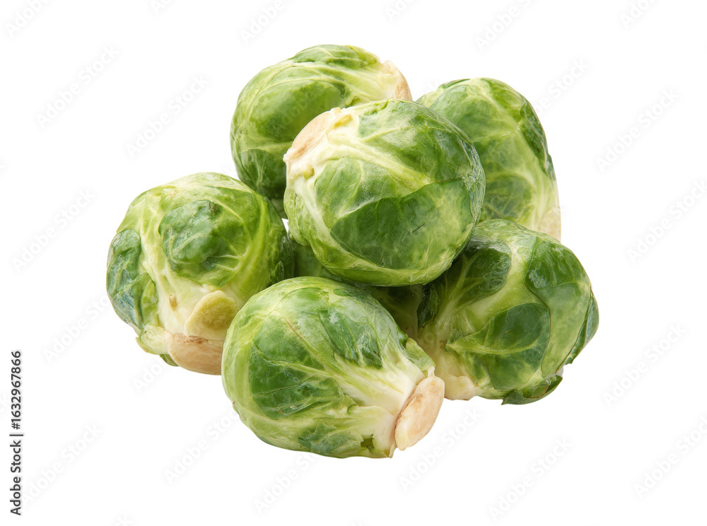Obraz premium Fresh green brussels sprouts close up shot isolated on black background, Isolated On White, Transparent Background, Png Cut Out