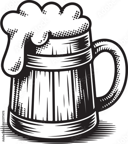Grunge Pirate Tankard Vector – Halftone Ale Mug with Ink Splatter and Vintage Texture