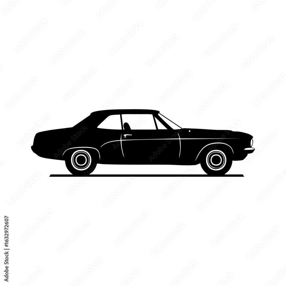 Classic Car Silhouette: A sleek, monochrome silhouette of a classic car showcases its timeless design, evoking nostalgia for a bygone era of automotive elegance. Classic Car Silhouette: A sleek, monochrome silhouette of a classic car showcases its timeless design, evoking nostalgia for a bygone era of automotive elegance.
