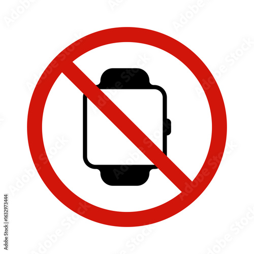 No smartwatch sign for restriction and prohibition design. smartwatch vector illustration. Simple smartwatch symbol isolated with red circle