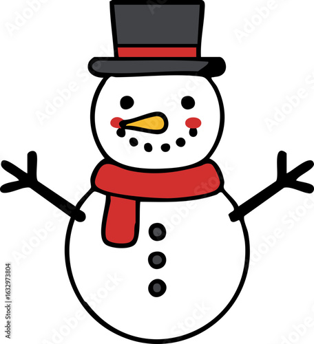 Cute cartoon snowman vector illustration for christmas holiday winter season decoration and design