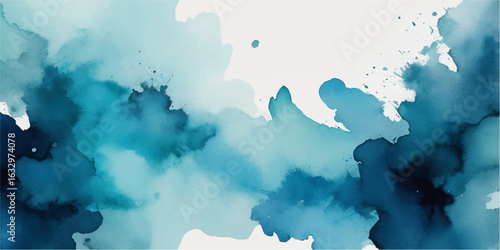 Abstract watercolour background with blue sky and fluffy clouds