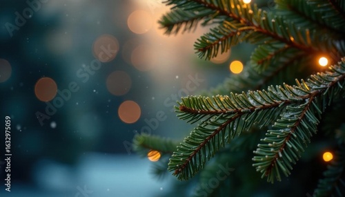 Glimmering pine boughs with warm, sparkling lights, perfect holiday scene , sparkle, nature