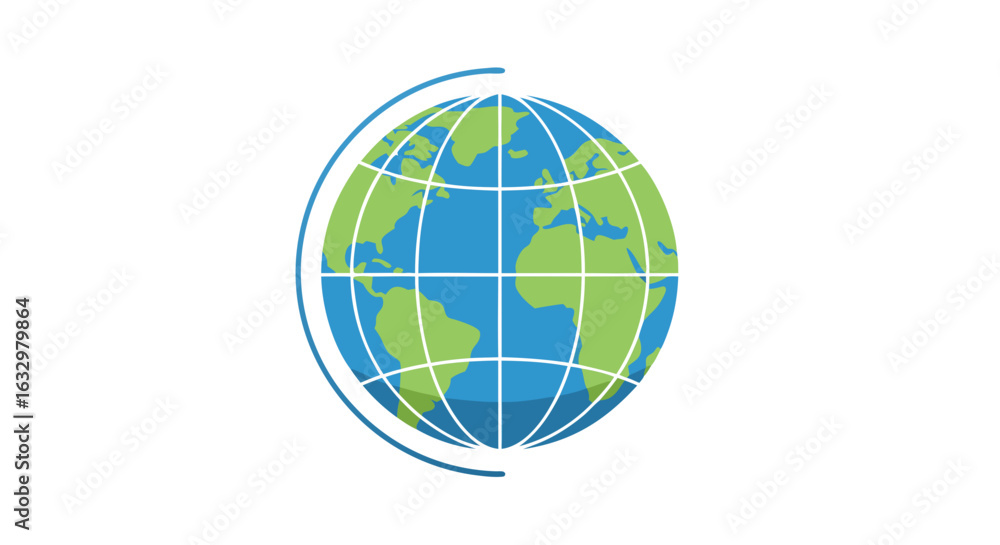 Stylized Globe Illustration Depicting Earth's Continents and Oceans with Simple Gridlines Design, Modern Flat Design, Vector Stylized Globe Illustration Depicting Earth's Continents and Oceans with Simple Gridlines Design, Modern Flat Design, Vector