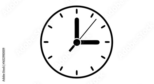 Stylized minimalist analog clock graphic conveying the concept of punctuality and scheduling with its precise time display and simple design