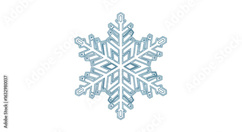 Detailed snowflake illustration on clean background, showcasing intricate geometric pattern and wintery essence perfectly suitable for festive designs