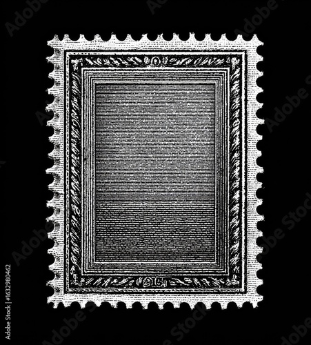 Vintage postage stamp, gray tone, framed blank space