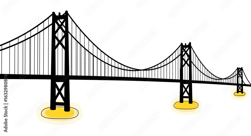 Fototapeta premium Minimalist bridge illustration with golden yellow underpinnings against a white canvas