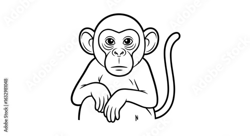 Illustration of a contemplative monkey with a melancholic expression on a white background.