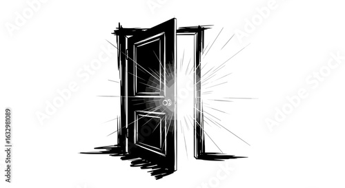 Open door illustration with shining light, new opportunity graphic vector.
