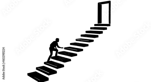 Silhouette Climbing Stairs Towards Opportunity: Ambition and Achievement Concept