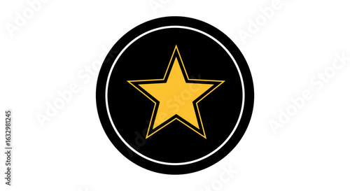 Stylish gold star graphic emblem inside black circular badge.