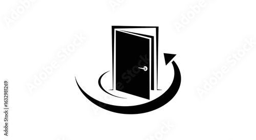 Doorway Reversal: Black and White Graphic Illustration of Transformation and Return