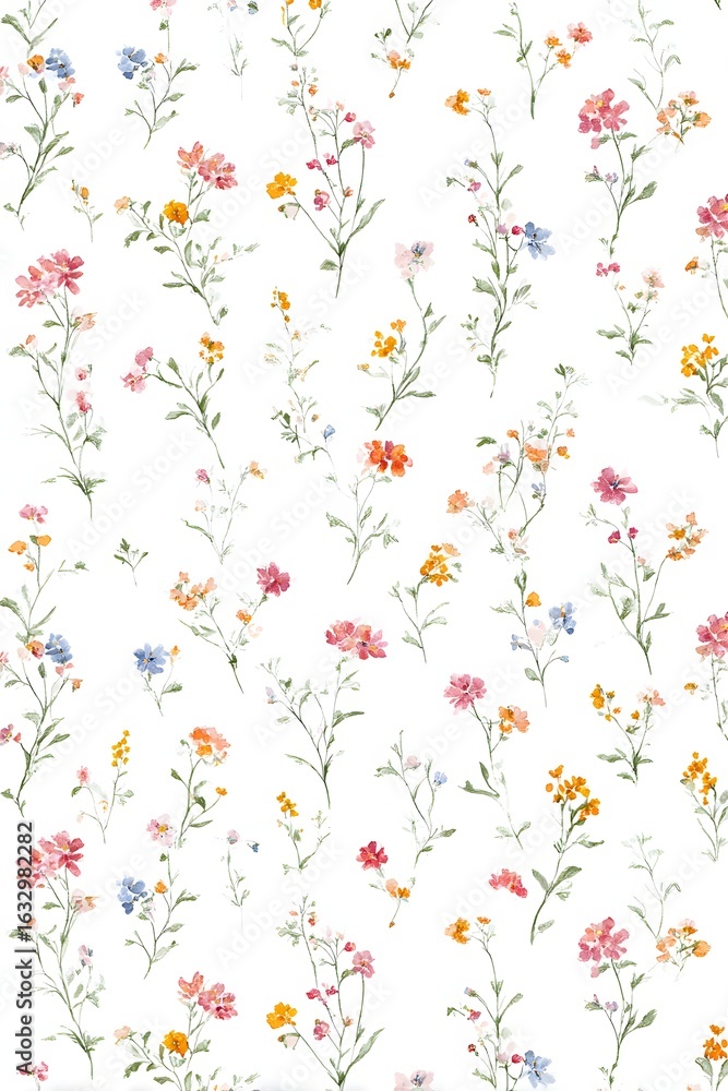 Fototapeta premium Watercolor Floral Pattern, White Background