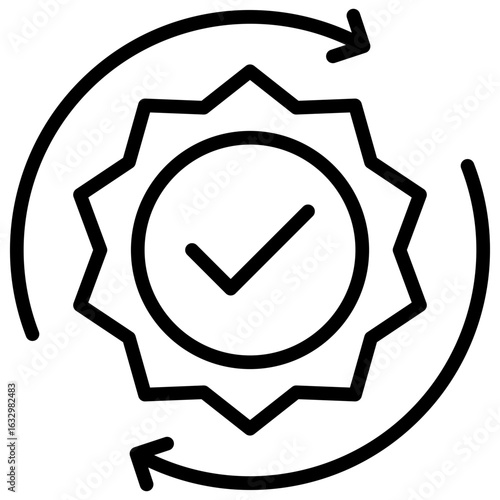 Quality Cycle Outline Icon Design Vector - Badge with checkmark and circular arrows illustrating quality assurance or continuous improvement process