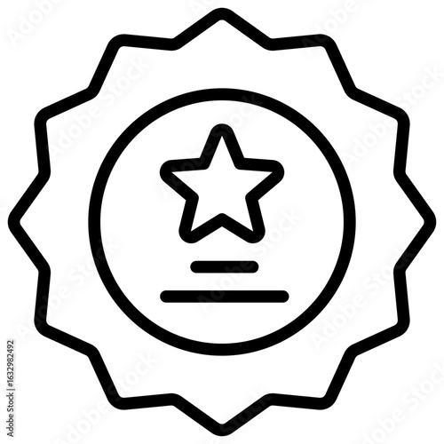 Star Medal Outline Icon Design Vector - star inside a badge representing outstanding performance or excellence. Suitable for merit, rating, or performance evaluation themes