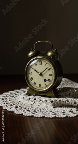 Antique alarm clock on doily