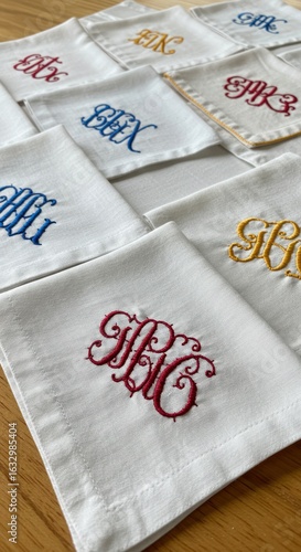 Embroidered napkins on a table