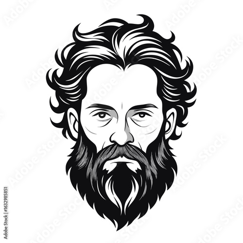 Classic Full Beard Silhouette Vector Illustration Minimalist Design