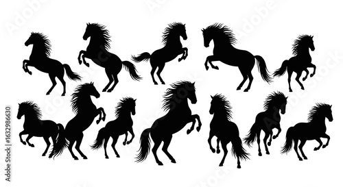Majestic horses prancing: A series of bold and elegant animal silhouettes.