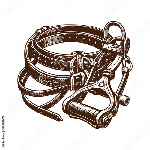 Western Bridle and Stirrup – Black and White Vector Illustration for Tracing and Design Projects
