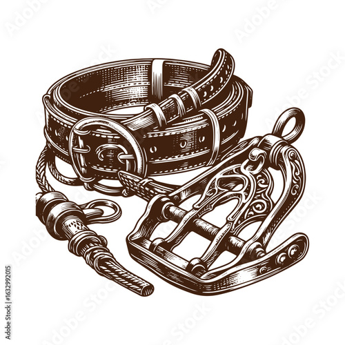 Western Bridle and Stirrup – Black and White Vector Illustration for Tracing and Design Projects