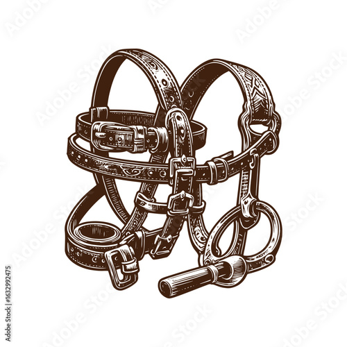 Western Bridle and Stirrup – Black and White Vector Illustration for Tracing and Design Projects