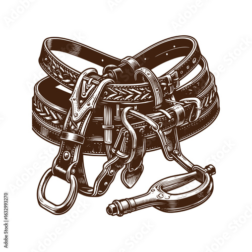 Western Bridle and Stirrup – Black and White Vector Illustration for Tracing and Design Projects