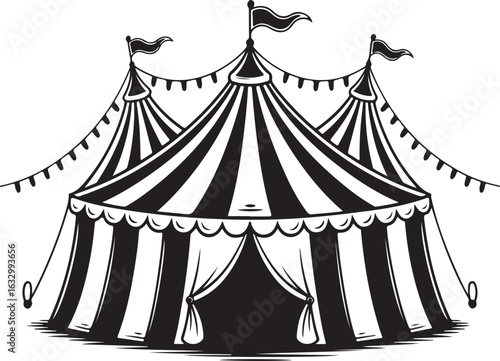 Grunge Big Top Circus Tent Vector Pack – Halftone Retro Circus Tent with Ink Splatter Texture