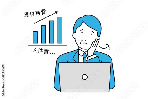 原材料費や人件費の上昇に困る中年の経営者のイラスト