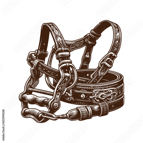 Western Bridle and Stirrup – Black and White Vector Illustration for Tracing and Design Projects