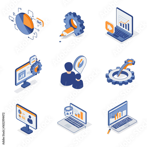 Isometric business icons