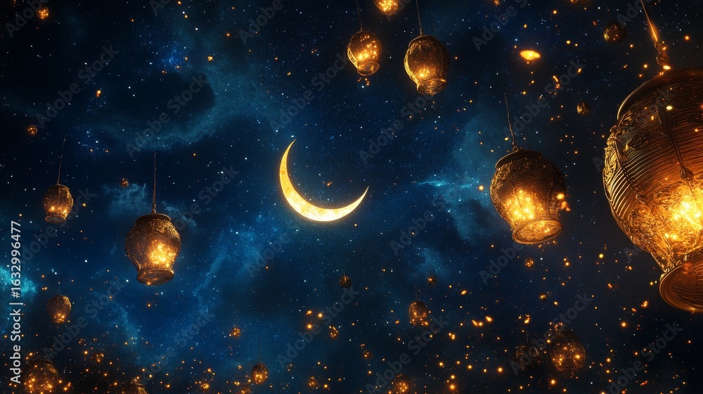 Fototapeta premium Peaceful Islamic Night with Crescent Moon