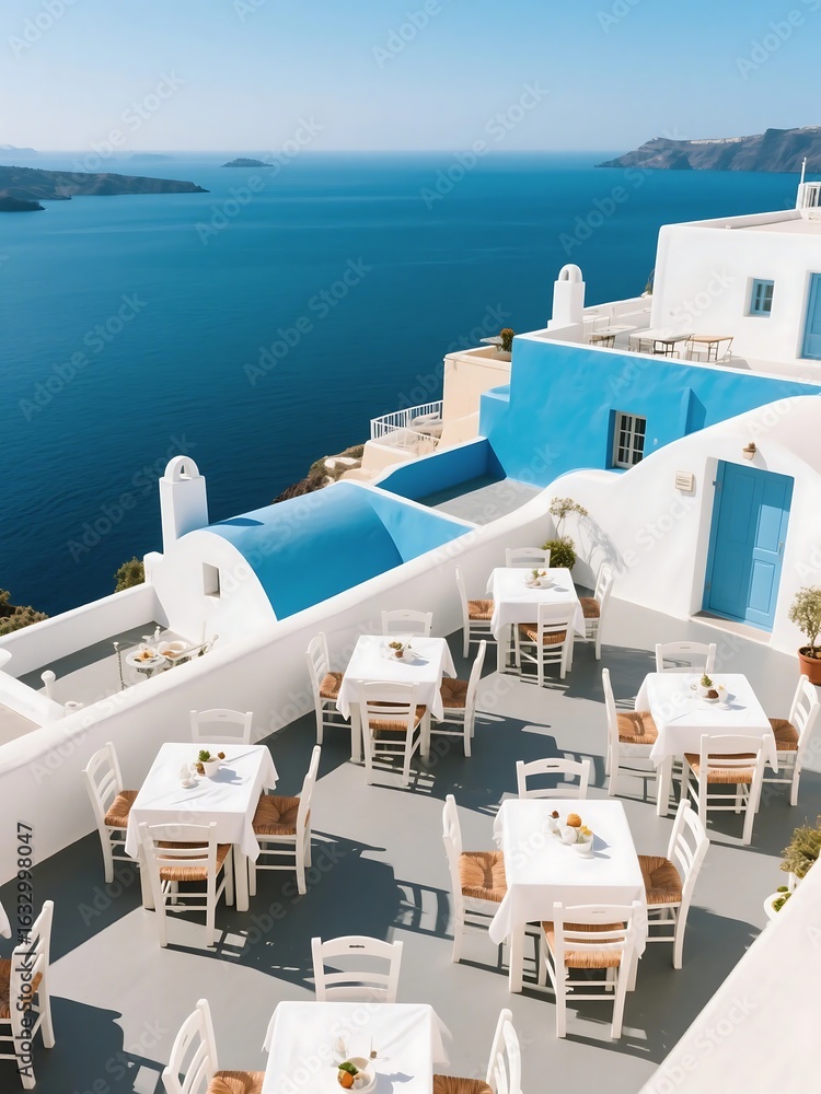 Obraz premium outside lunch set in Santorini, Greece