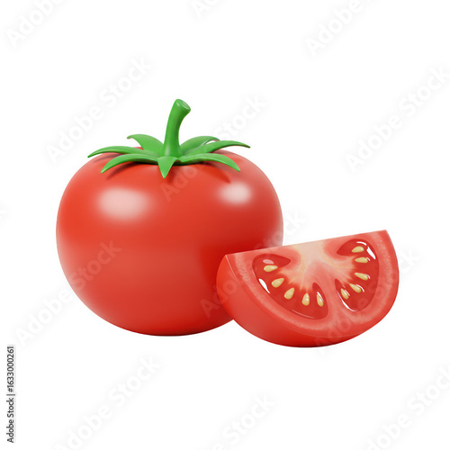 Fresh red tomato and slice illustration healthy eating vegetable food ingredient 3d render