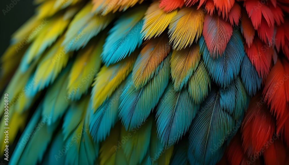 Obraz premium Close-up of colorful parrot feathers in high detail