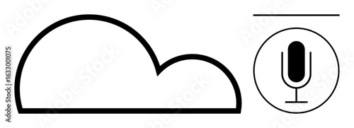 Cloud outline next to a microphone icon encased in a circle, symbolizing cloud storage and voice recognition. Ideal for technology, audio tools, cloud computing, AI, data, automation, simple landing