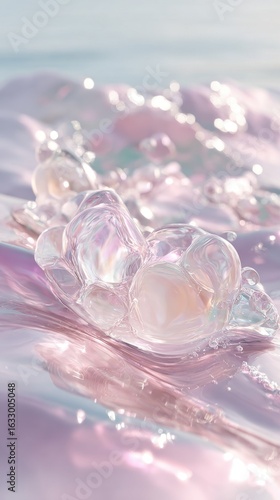 Wallpaper Mural Iridescent bubbles on soft pastel surface with sunlit reflections Torontodigital.ca